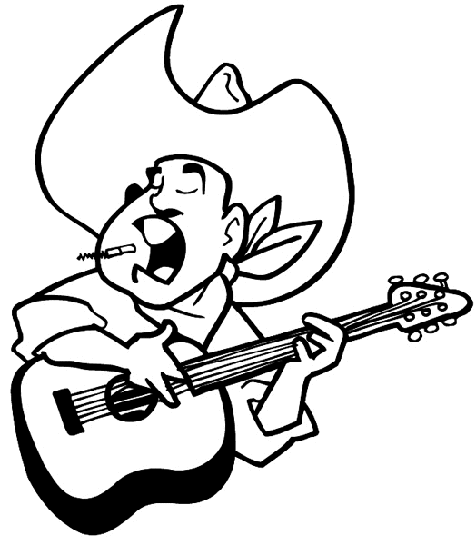 Singing cowboy with guitar vinyl sticker. Customize on line. Music 061-0363